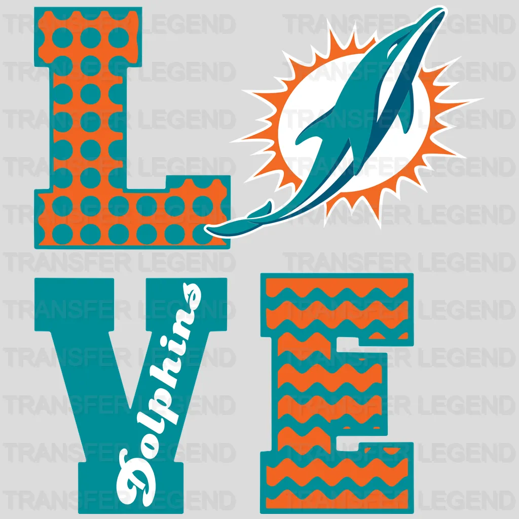Miami Dolphins LOVE Vertical Wordmark NFL Design - DTF Heat Transfer