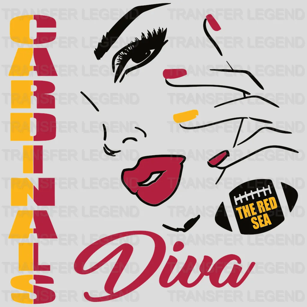Arizona Cardinals Diva Wordmark with Silhouette NFL Design - DTF Heat Transfer