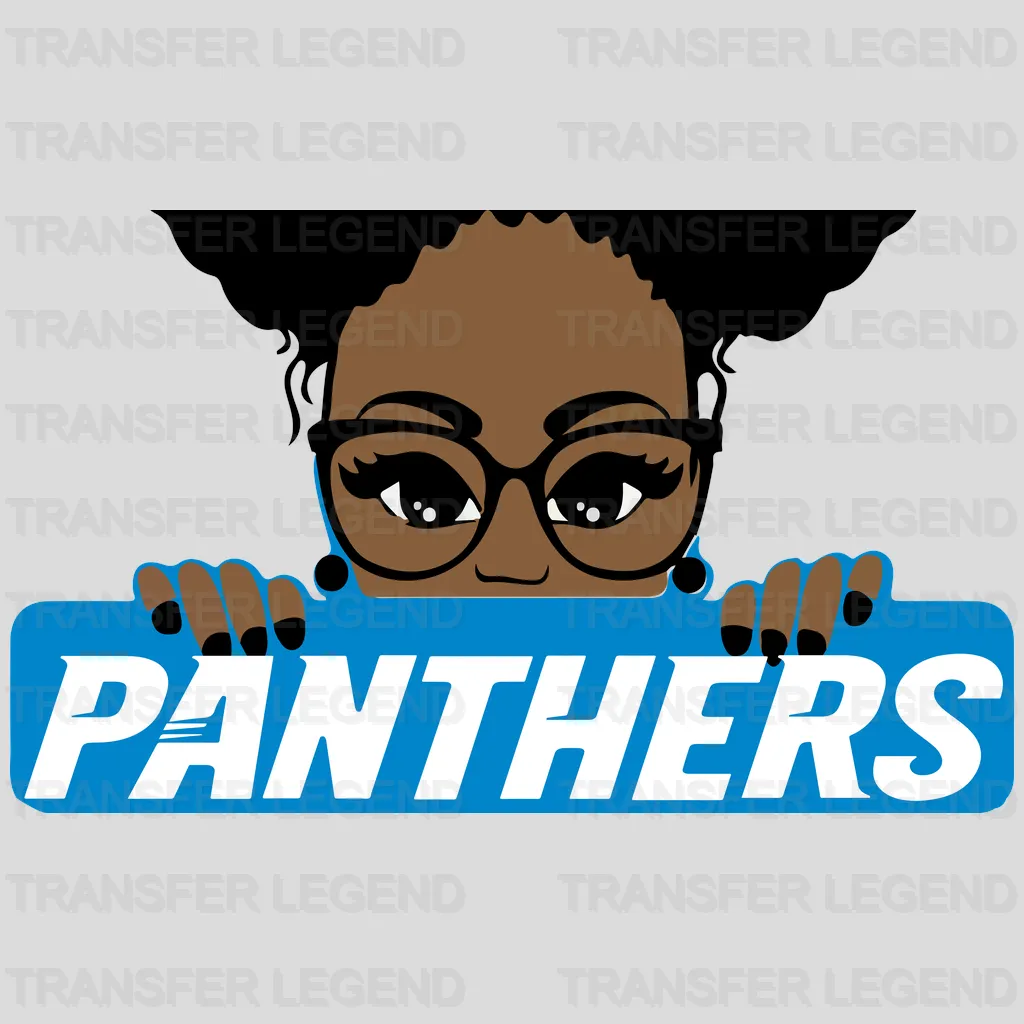Carolina Panthers Fan Girl Character Illustration NFL Design - DTF Heat Transfer