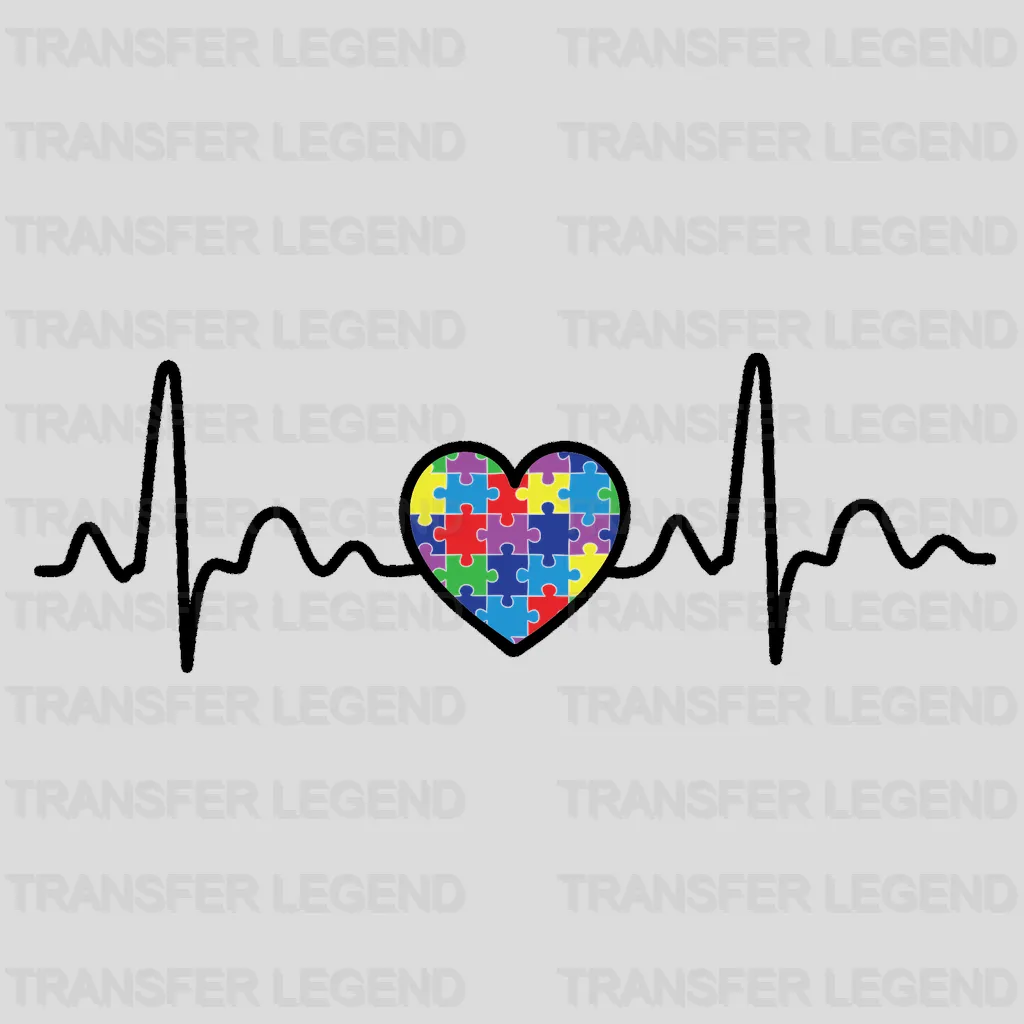 Heartbeat Autim Awareness Design - DTF heat transfer - transferlegend