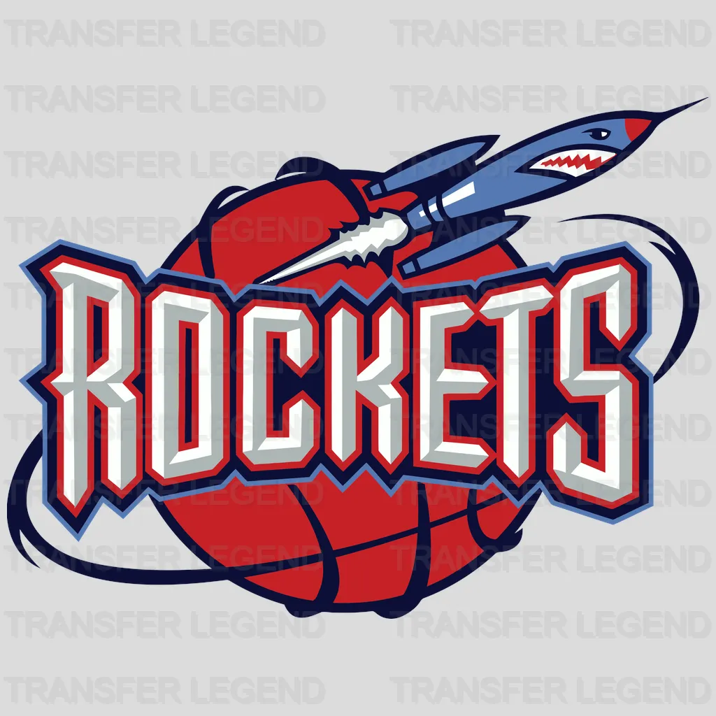 Houston Rockets Rocket Through Basketball Wordmark NBA Design - DTF Heat Transfer