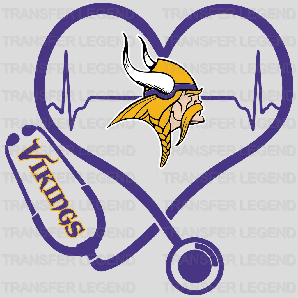 Minnesota Vikings Stethoscope & Heart Emblem NFL Design - DTF Heat Transfer
