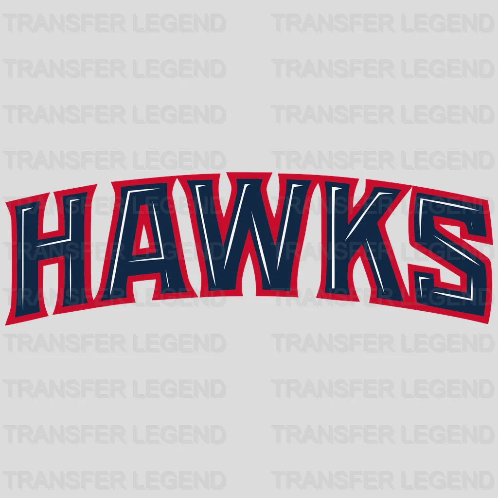 Atlanta Hawks “HAWKS” Outline Wordmark (Navy/Red) NBA Design - DTF Heat Transfer