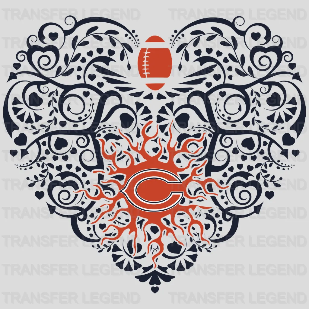 Chicago Bears Ornamental Floral Heart Emblem NFL Design - DTF Heat Transfer