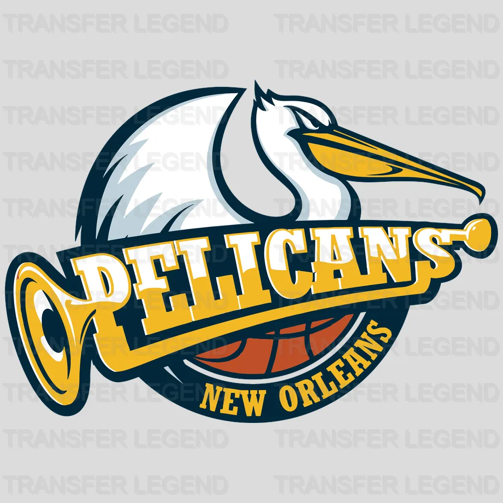 New Orleans Pelicans Retro Pelican on Basketball Banner NBA Design - DTF Heat Transfer