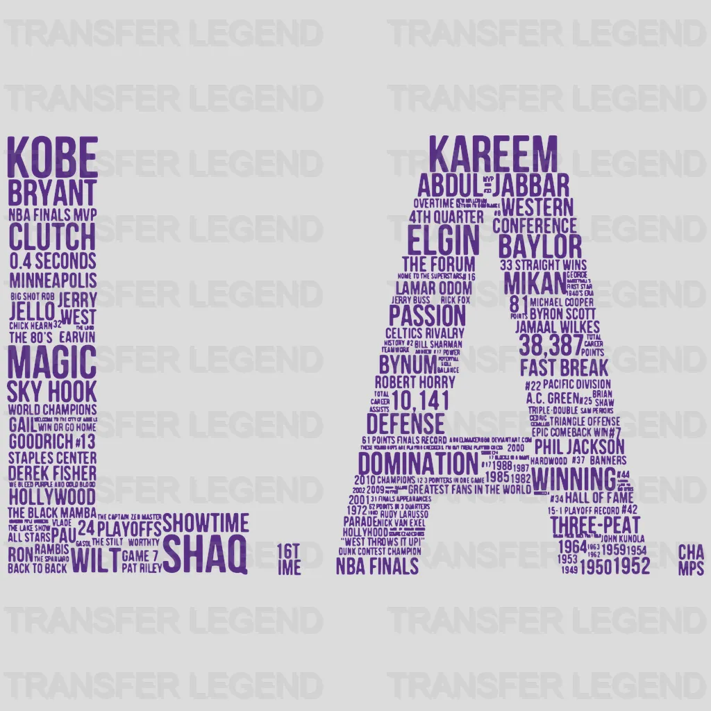 Los Angeles Lakers “LA” Word Cloud Typography NBA Design - DTF Heat Transfer