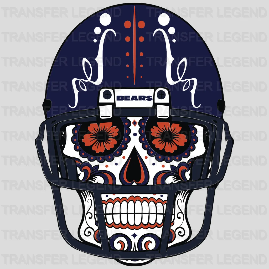 Chicago Bears Sugar‑Skull Helmet NFL Design - DTF Heat Transfer