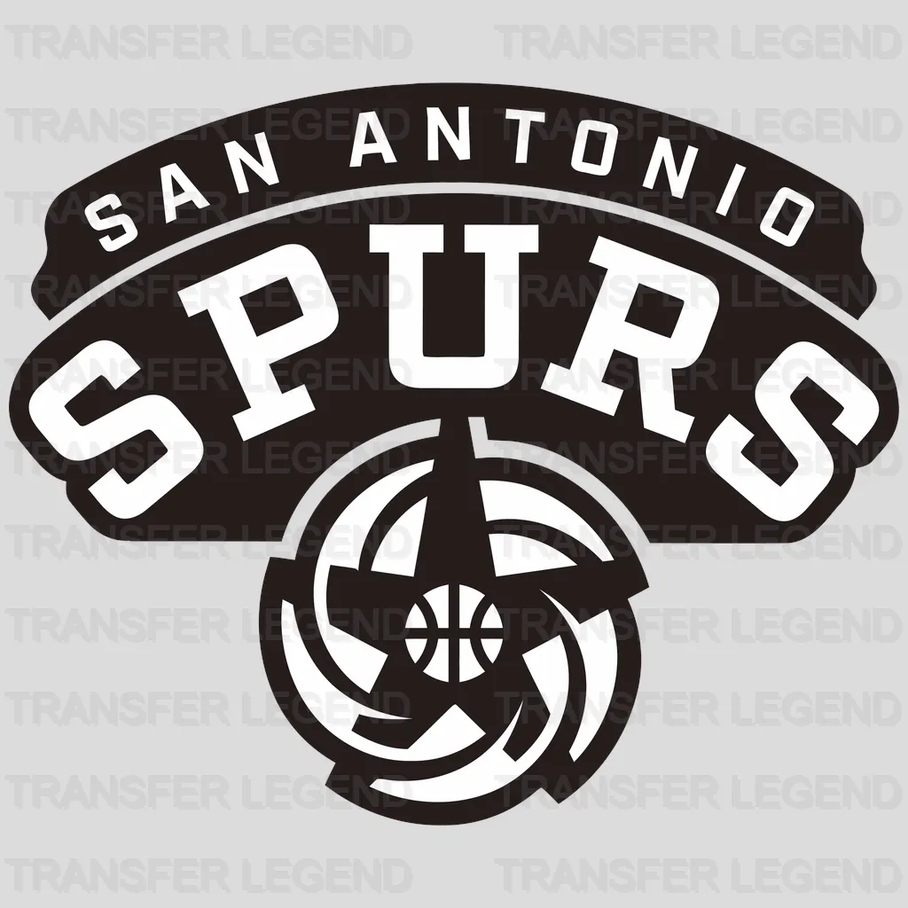 San Antonio Spurs Arched Crest with Pinwheel Basketball NBA Design - DTF Heat Transfer