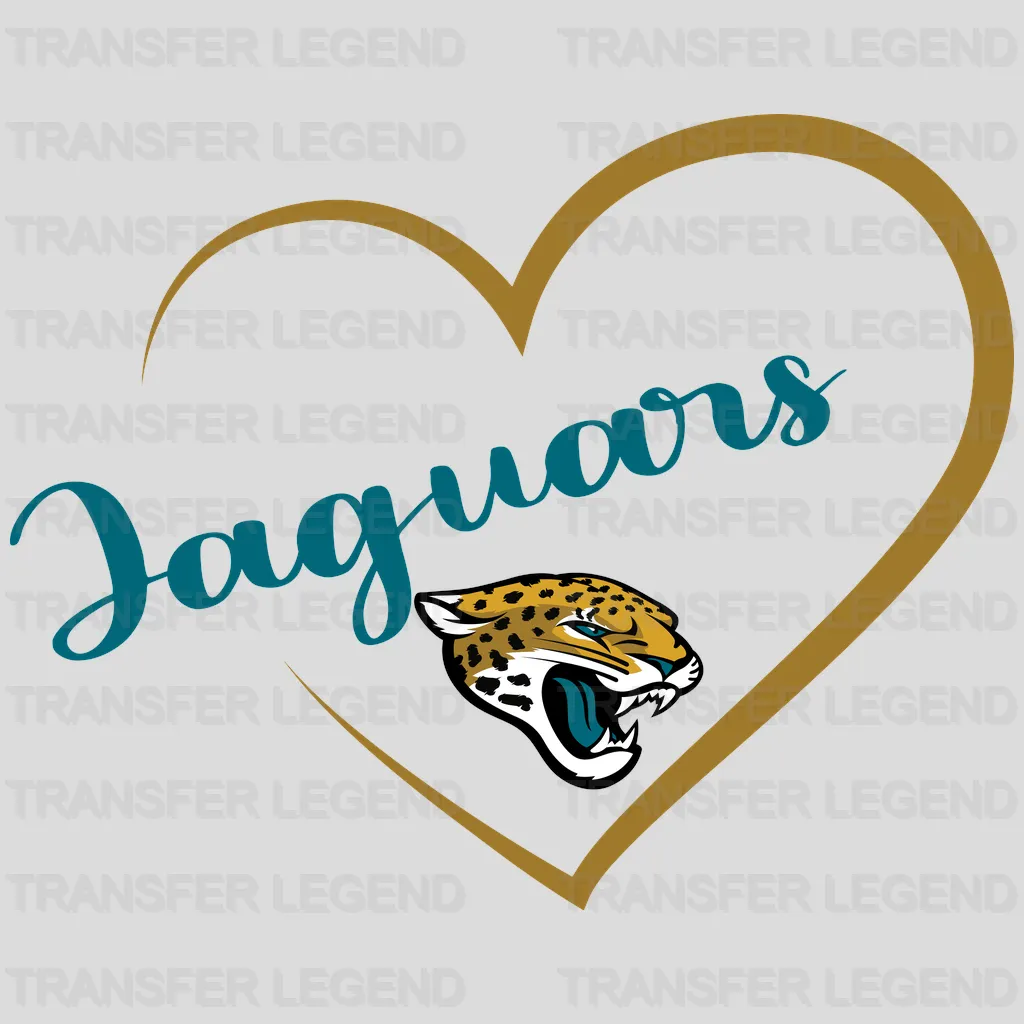 Jacksonville Jaguars Script Heart & Head Emblem NFL Design - DTF Heat Transfer