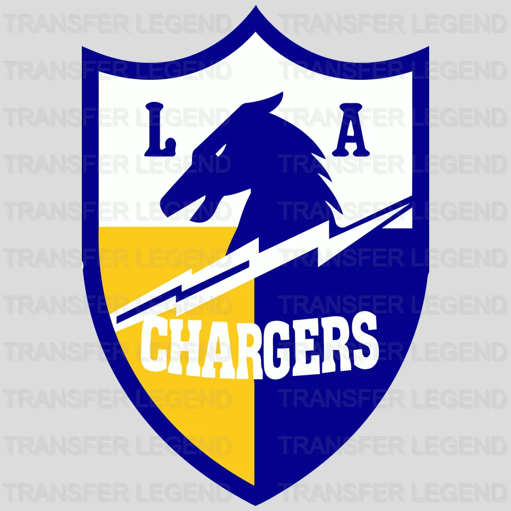 Los Angeles Chargers Shield Crest with Bolt & Chargers Text NFL Design - DTF Heat Transfer