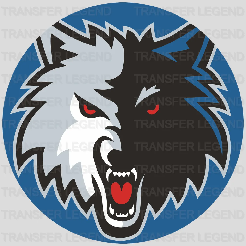Minnesota Timberwolves Fierce Wolf Head in Blue Circle (Red Eye) NBA Design - DTF Heat Transfer