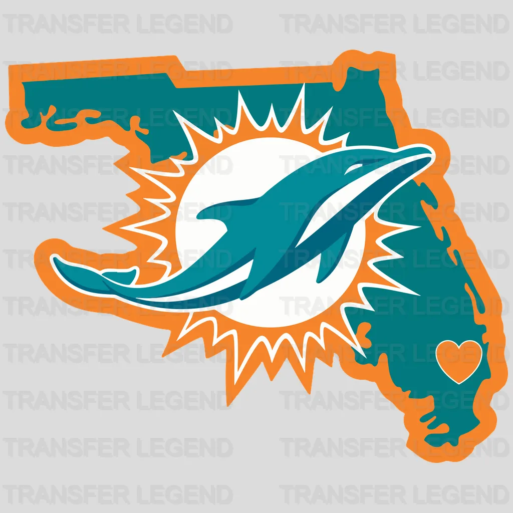 Miami Dolphins Florida State Outline Head Logo NFL Design - DTF Heat Transfer