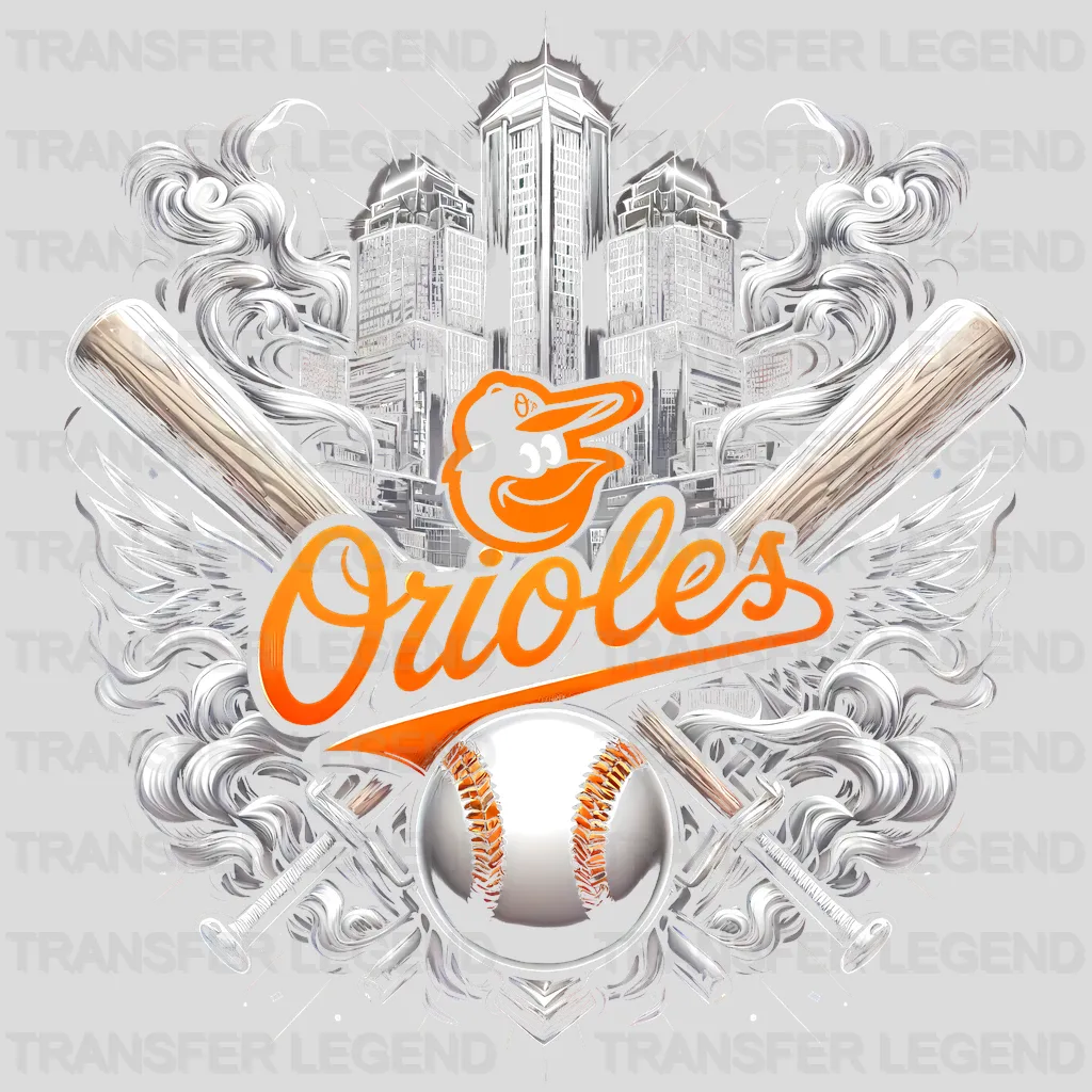 Baltimore Orioles MLB Crossed Bats Shield Emblem - DTF Iron On Transfer