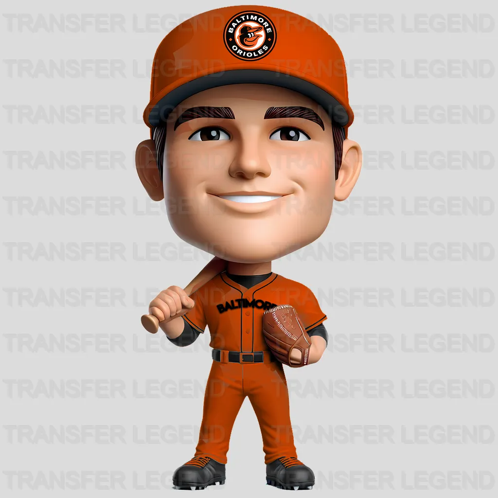 Baltimore Orioles MLB Cartoon Bobblehead Player Character - DTF Iron On Transfer