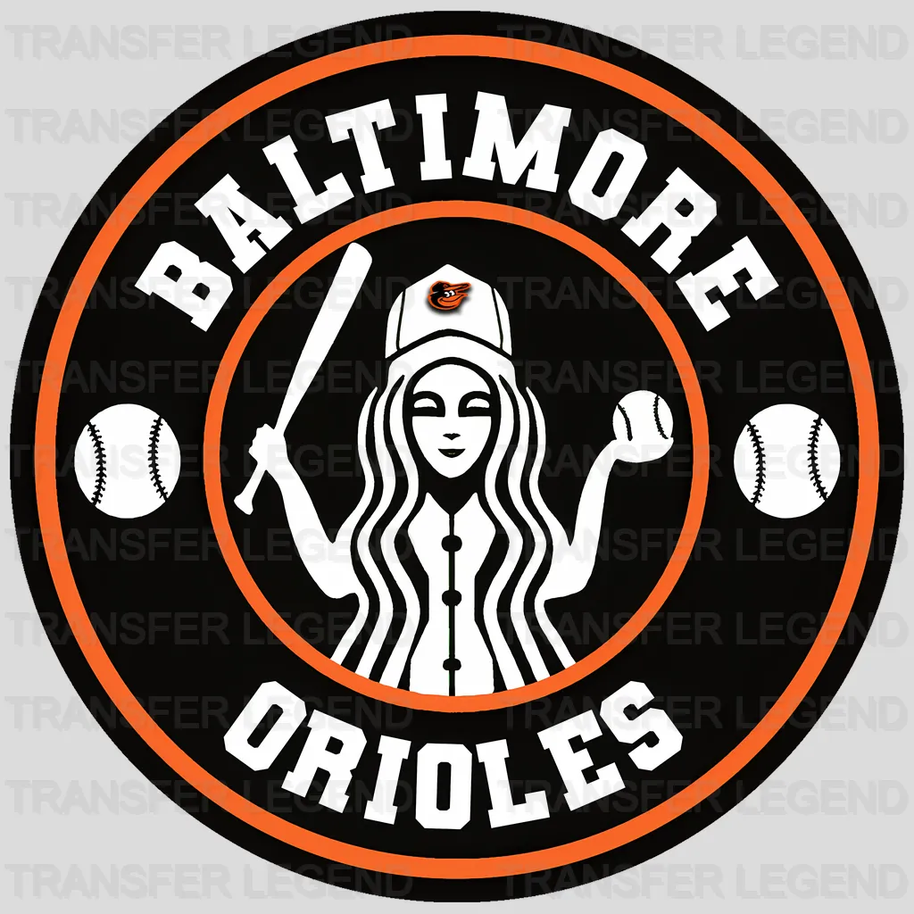 Baltimore Orioles MLB Circle Badge Girl Silhouette Logo - DTF Iron On Transfer