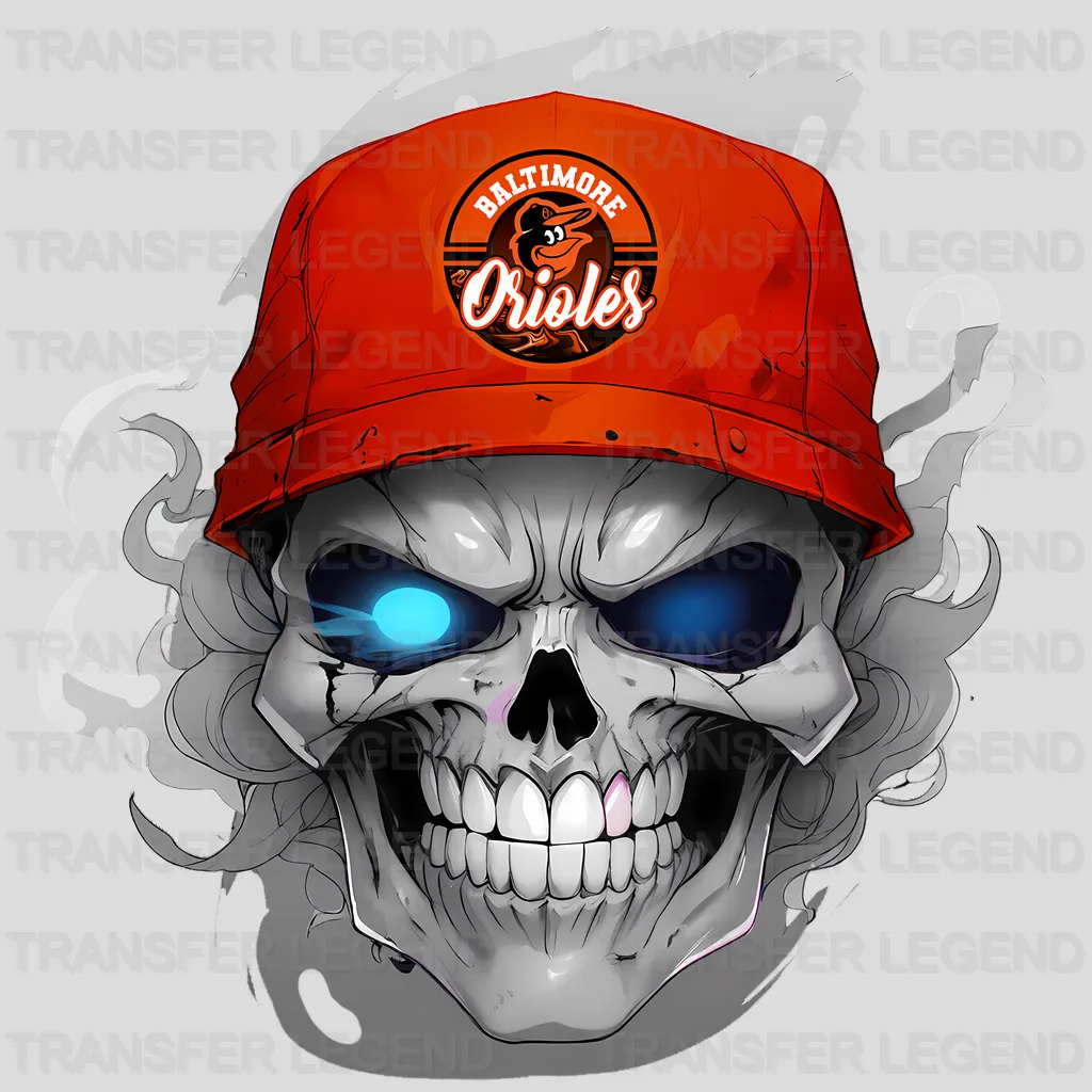 Baltimore Orioles MLB Skull With Cap & Smoke Effect - DTF Iron On Transfer