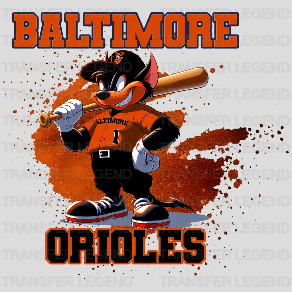 Baltimore Orioles MLB Cartoon Kid Player Batting - DTF Iron On Transfer