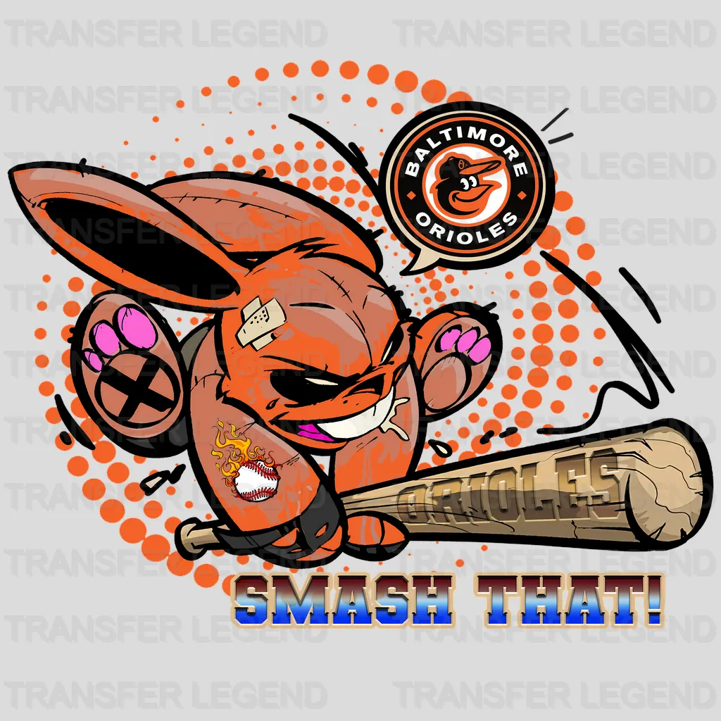 Baltimore Orioles MLB Cartoon Bunny Batter Mascot - DTF Iron On Transfer