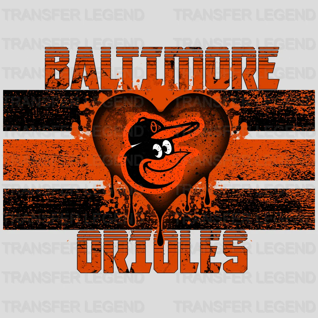 Baltimore Orioles MLB Distressed Flag Heart Shape - DTF Iron On Transfer