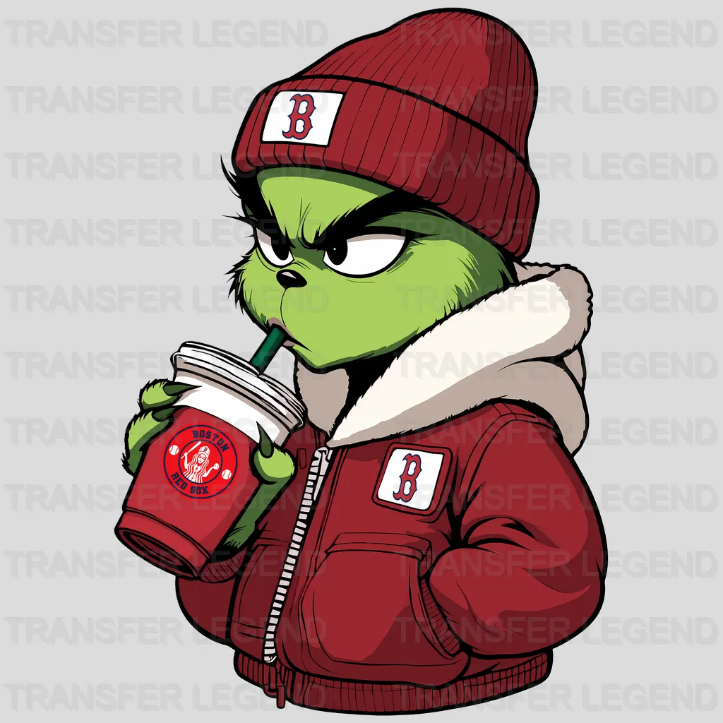Boston Red Sox MLB The Grinch Drinking Coffee - DTF Iron On Transfer
