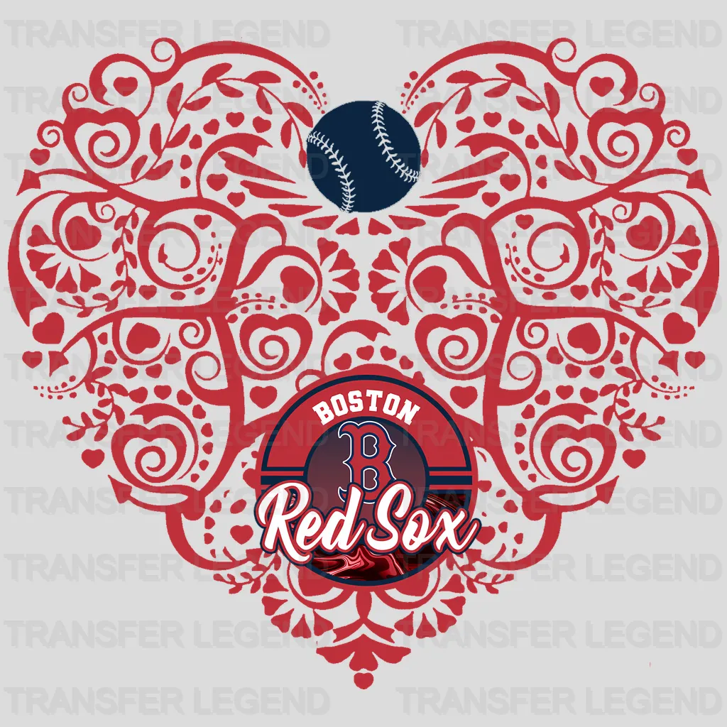 Boston Red Sox MLB Red Floral Pattern Heart Shape - DTF Iron On Transfer