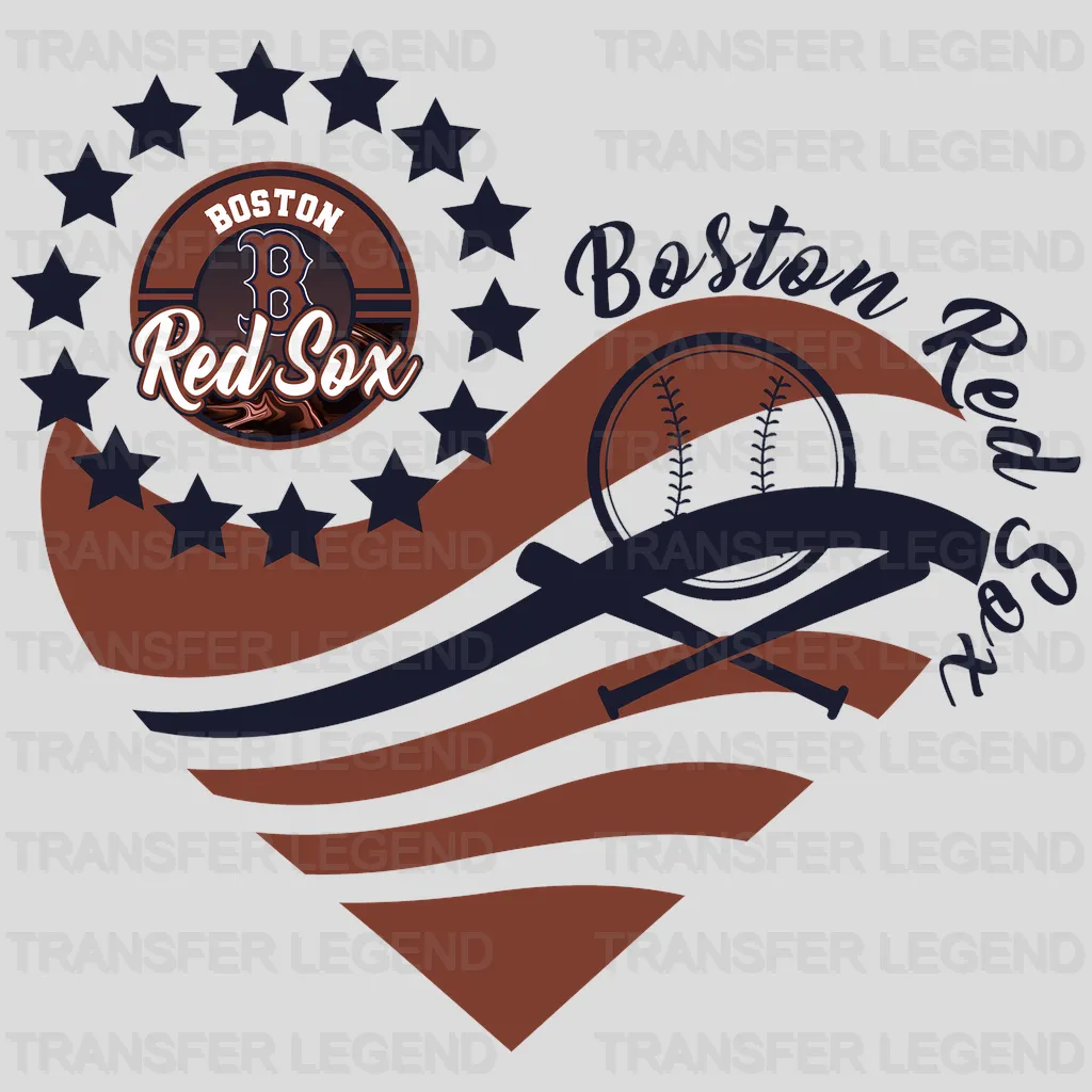 Boston Red Sox MLB Heart Shape Sunset Landscape Art - DTF Iron On Transfer