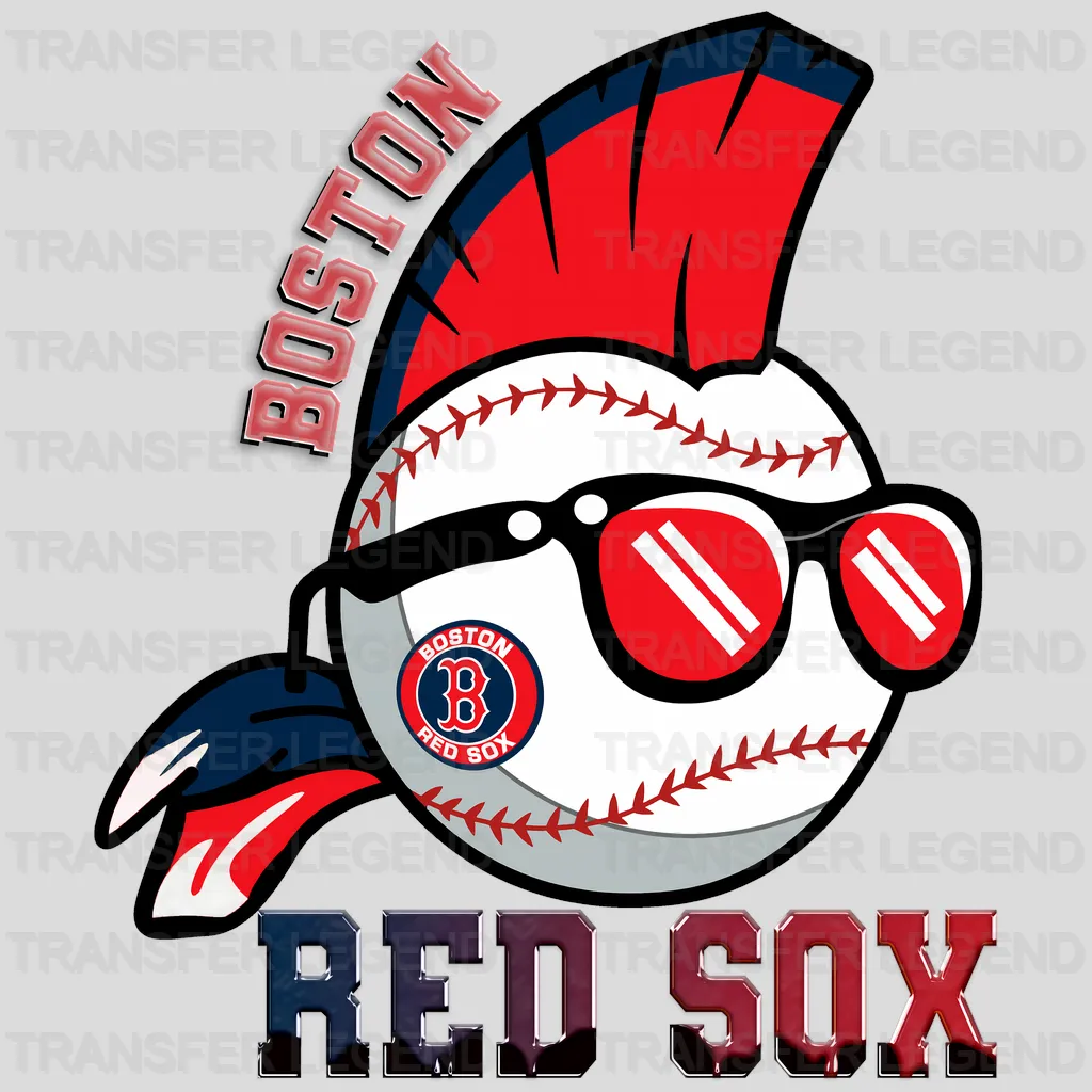 Boston Red Sox MLB Punk Skull With Mohawk & Glasses - DTF Iron On Transfer