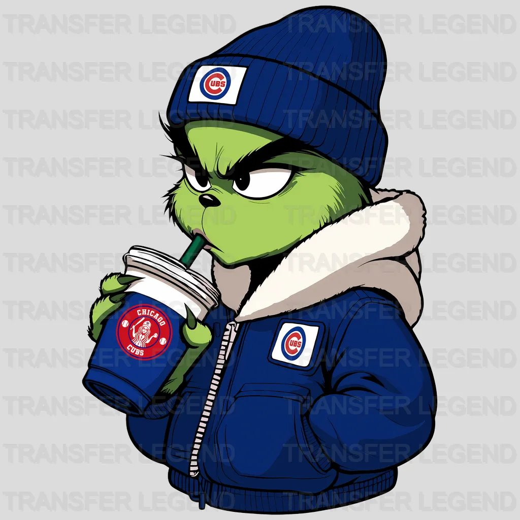 Chicago Cubs MLB The Grinch Drinking Coffee - DTF Iron On Transfer