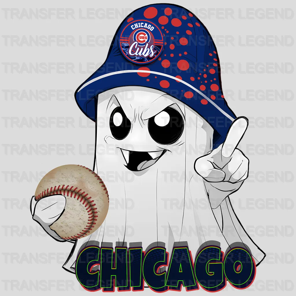 Chicago Cubs MLB Cute Ghost With Hat Halloween - DTF Iron On Transfer