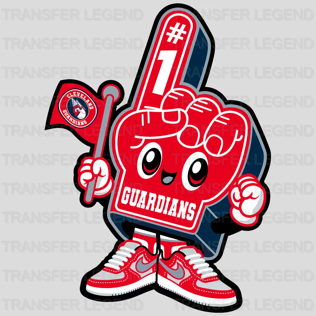Cleveland Guardians MLB Mascot With Foam Finger Cartoon - DTF Iron On Transfer