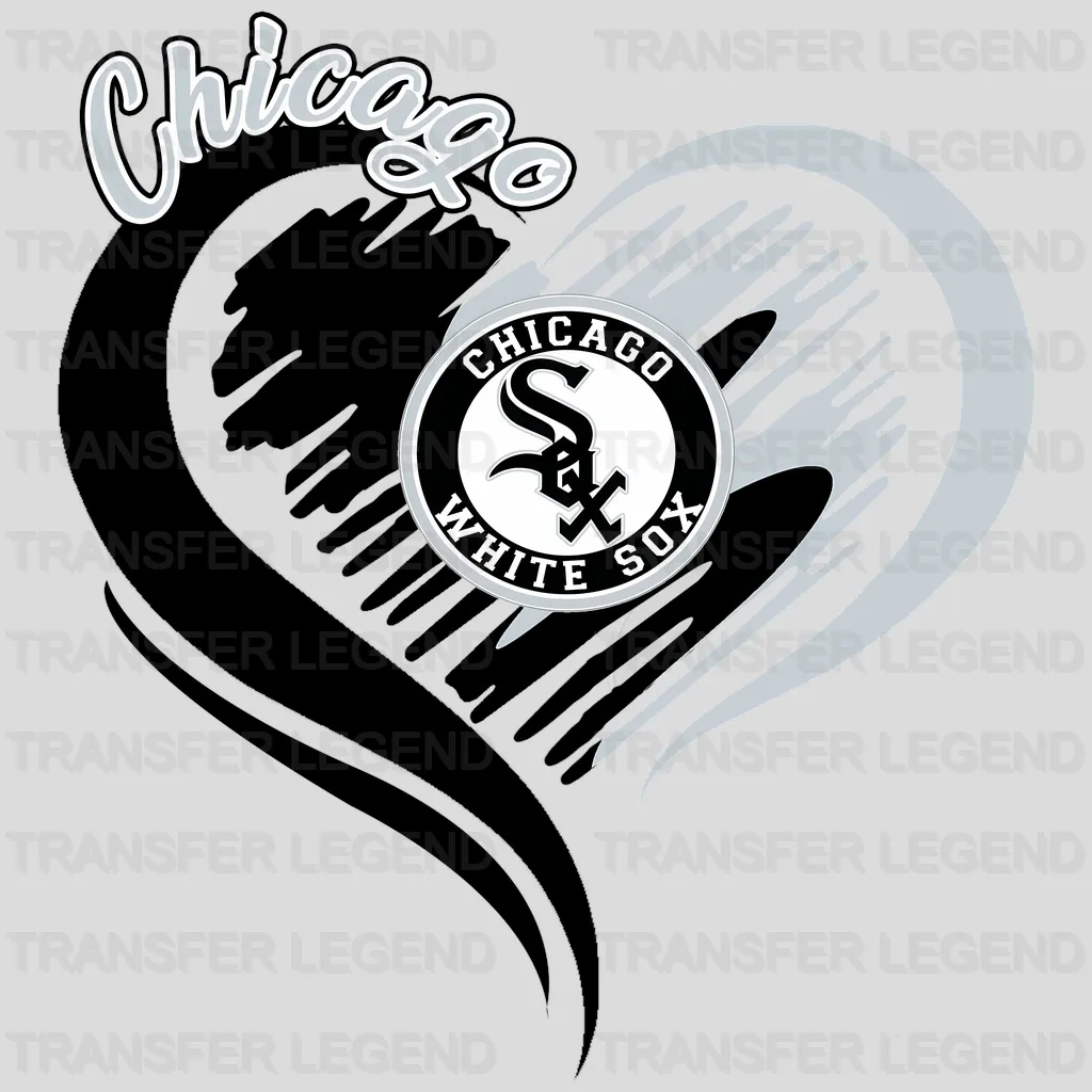 Chicago White Sox MLB Swirl Heart Shape Artistic Logo - DTF Iron On Transfer