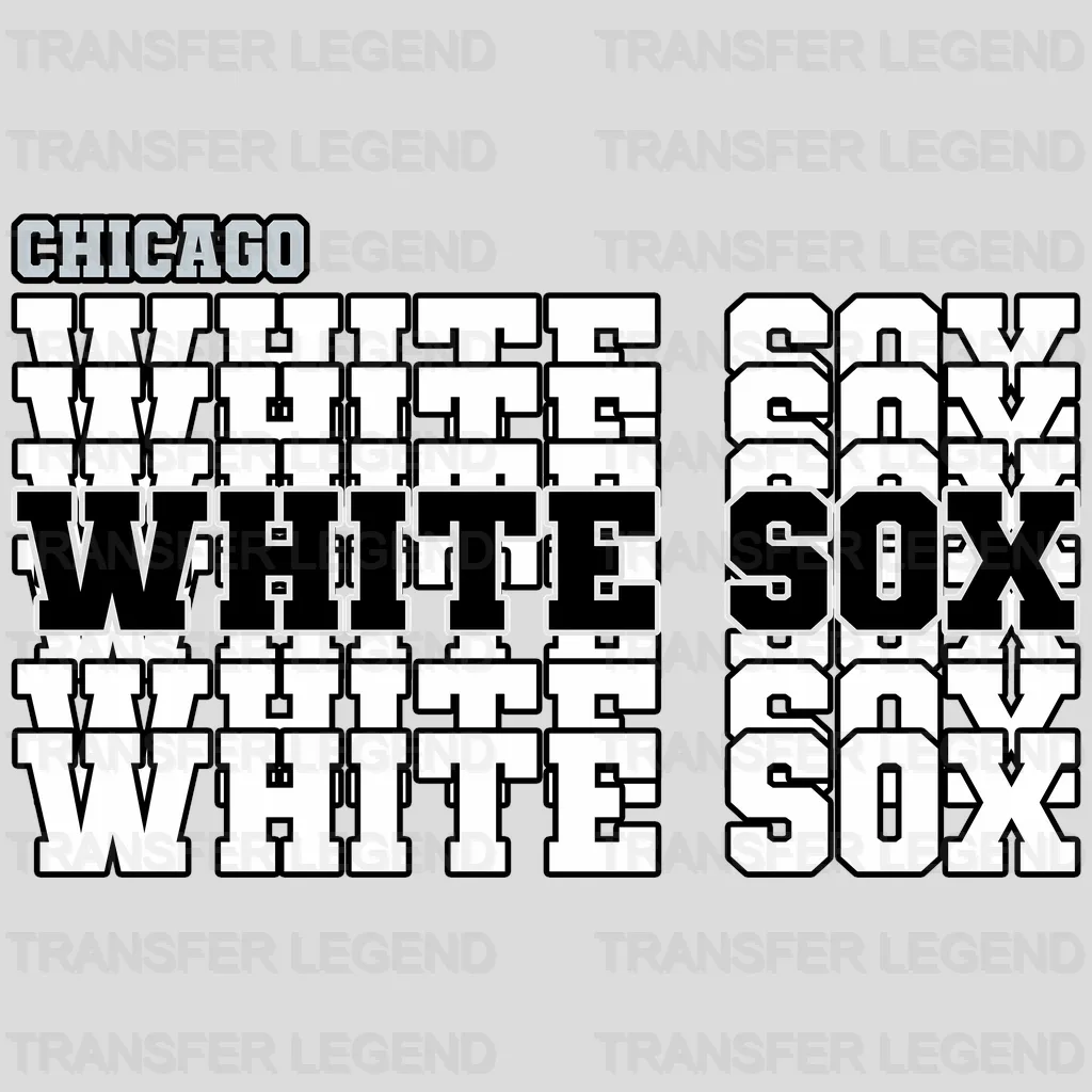 Chicago White Sox MLB Repeated Text Pattern Block Logo - DTF Iron On Transfer