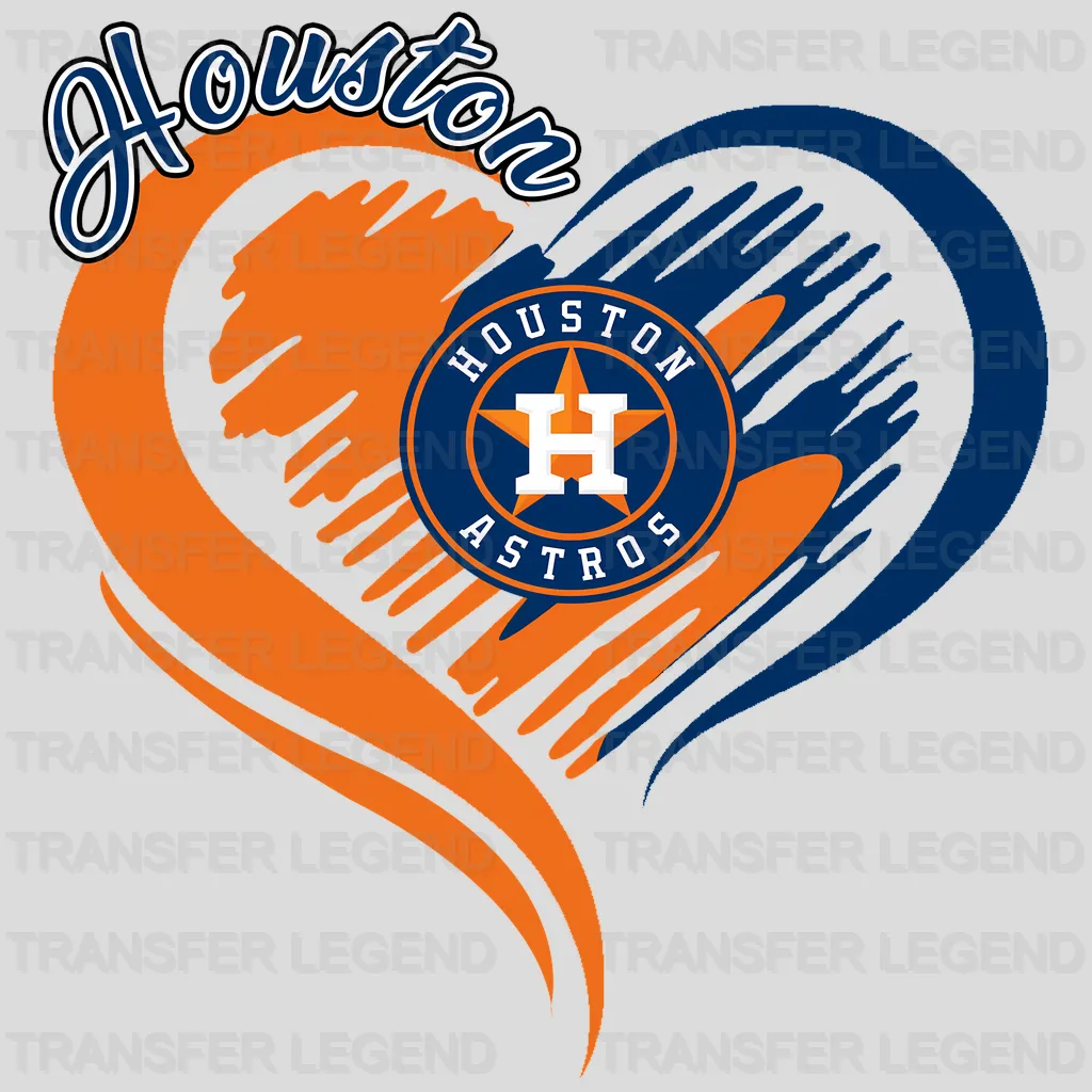 Houston Astros MLB Swirl Heart Shape Artistic Logo - DTF Iron On Transfer
