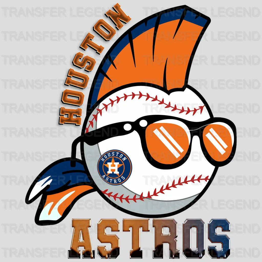 Houston Astros MLB Punk Skull With Mohawk & Glasses - DTF Iron On Transfer