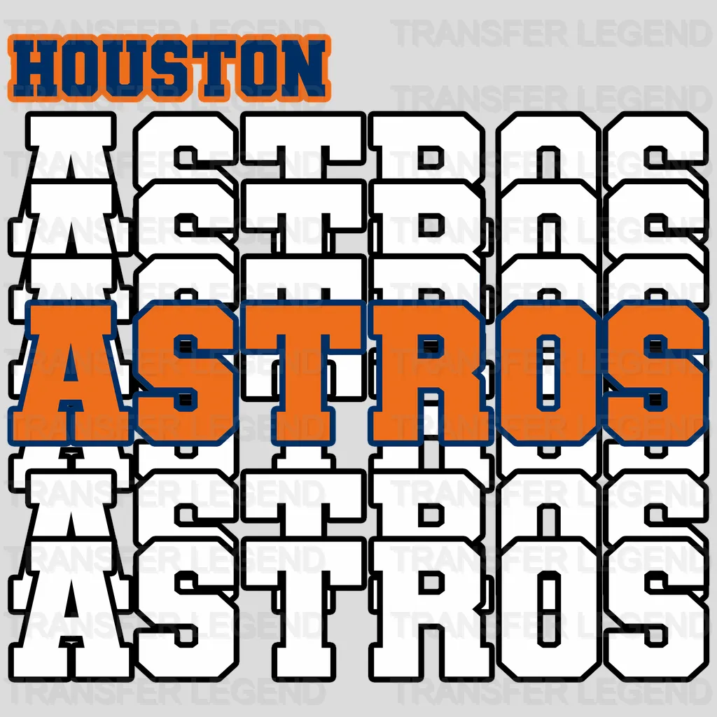 Houston Astros MLB Repeated Text Pattern Block Logo - DTF Iron On Transfer