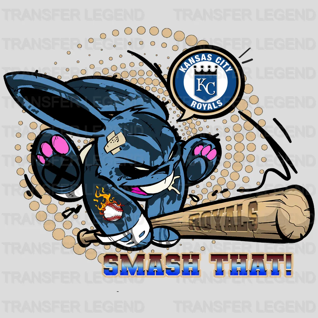 Kansas City Royals MLB Cartoon Bunny Batter Mascot - DTF Iron On Transfer