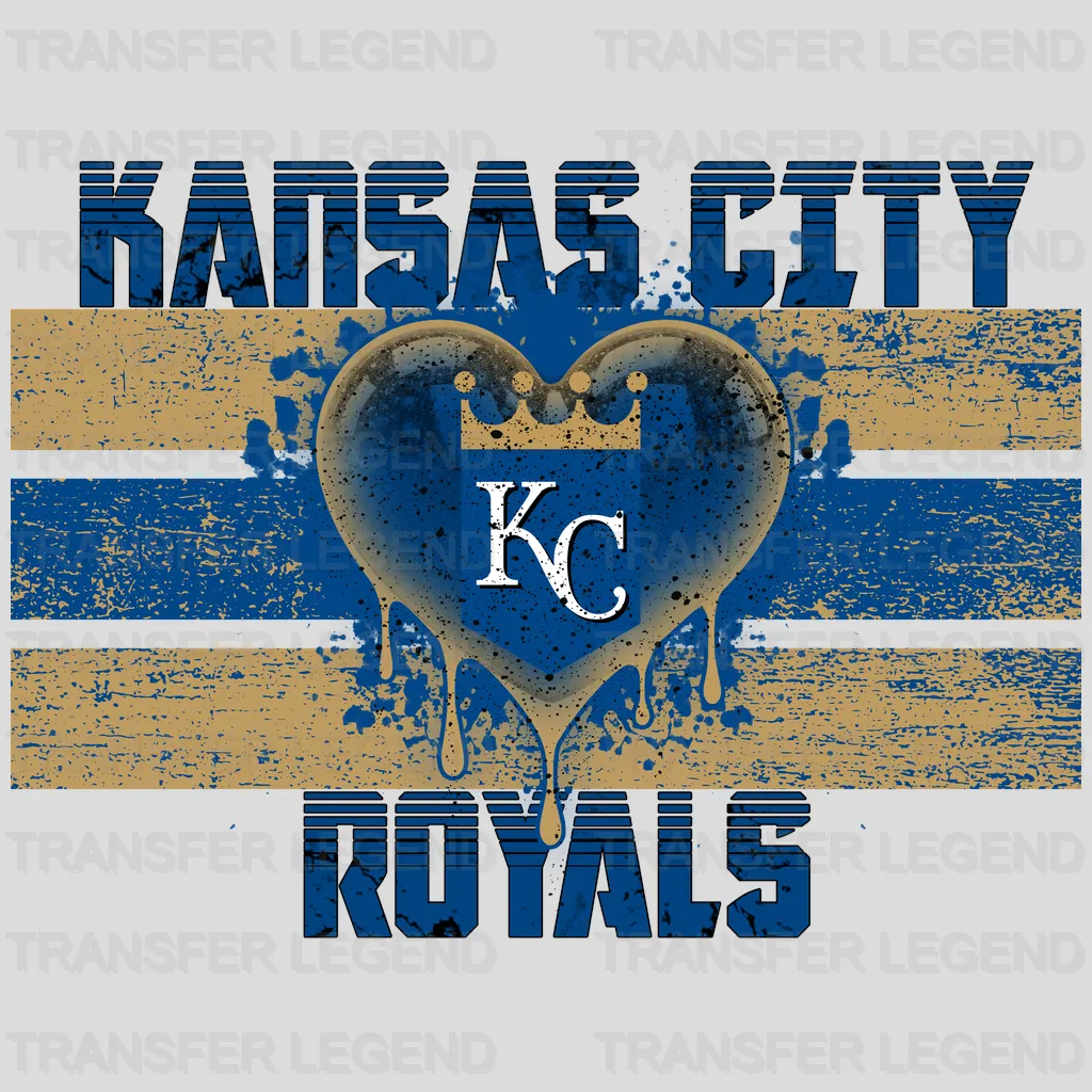 Kansas City Royals MLB Distressed Flag Heart Shape - DTF Iron On Transfer