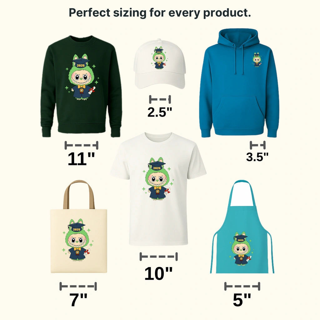 Green Graduation Labubu Design - DTF Heat Transfers