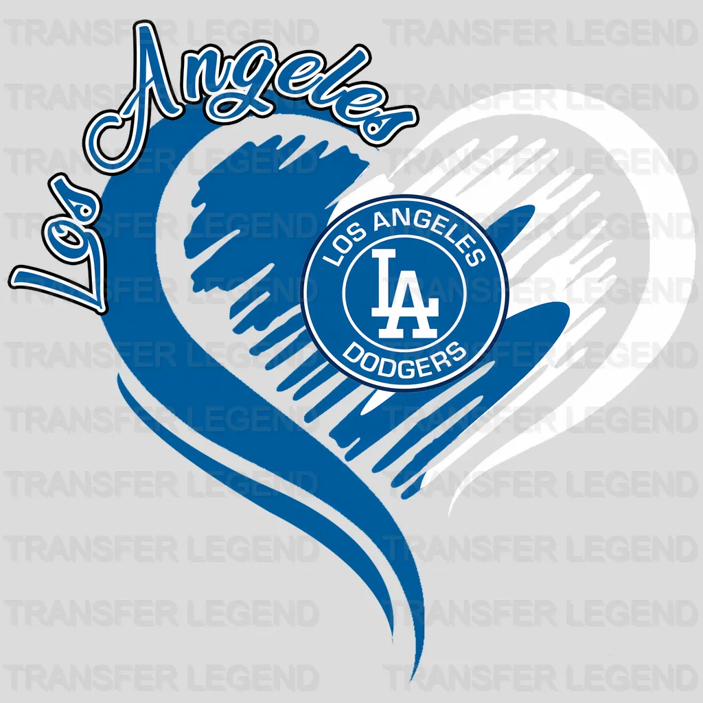 Los Angeles Dodgers MLB Blue Floral Pattern Heart Shape - DTF Iron On Transfer