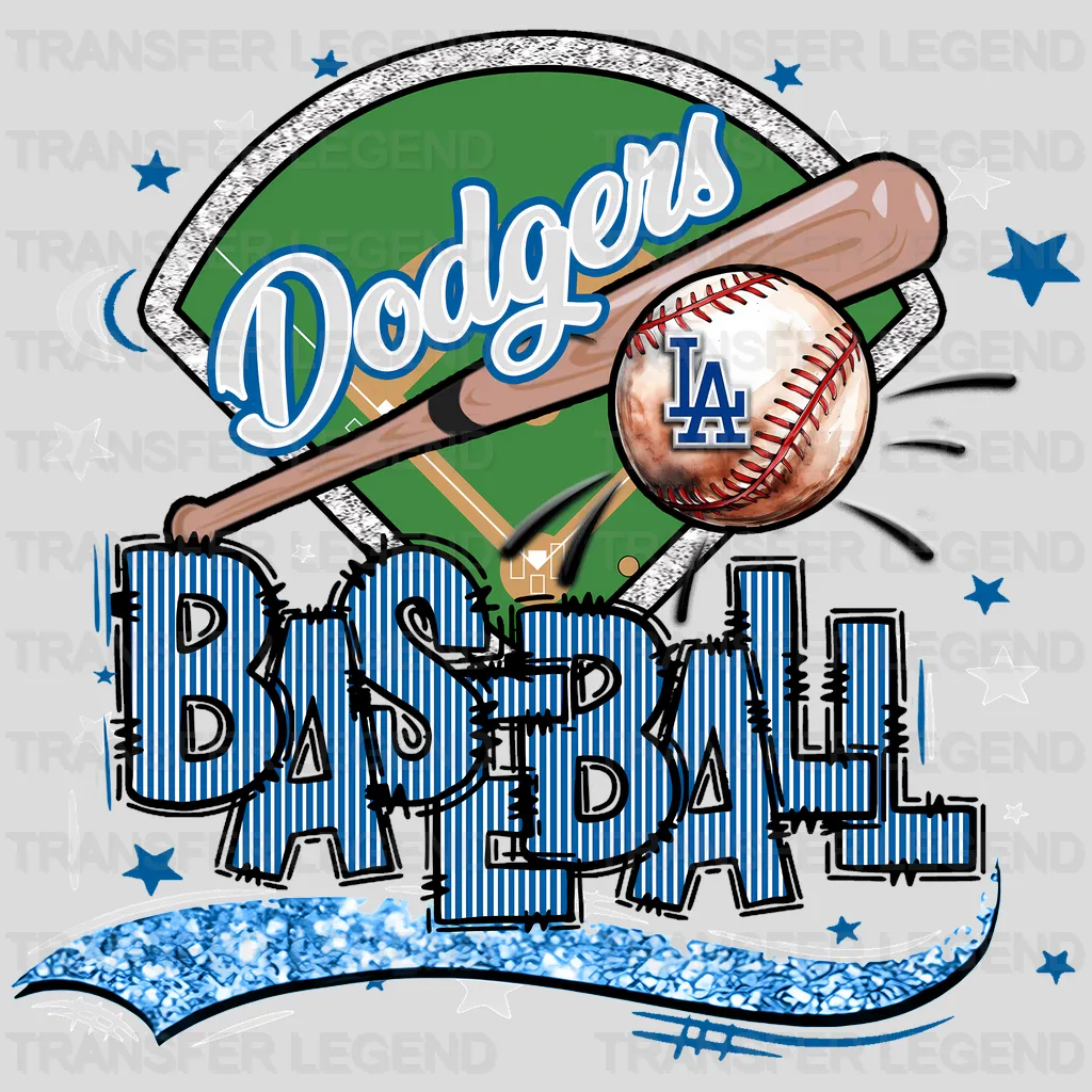Los Angeles Dodgers MLB Text & Bat Graphic - DTF Iron On Transfer