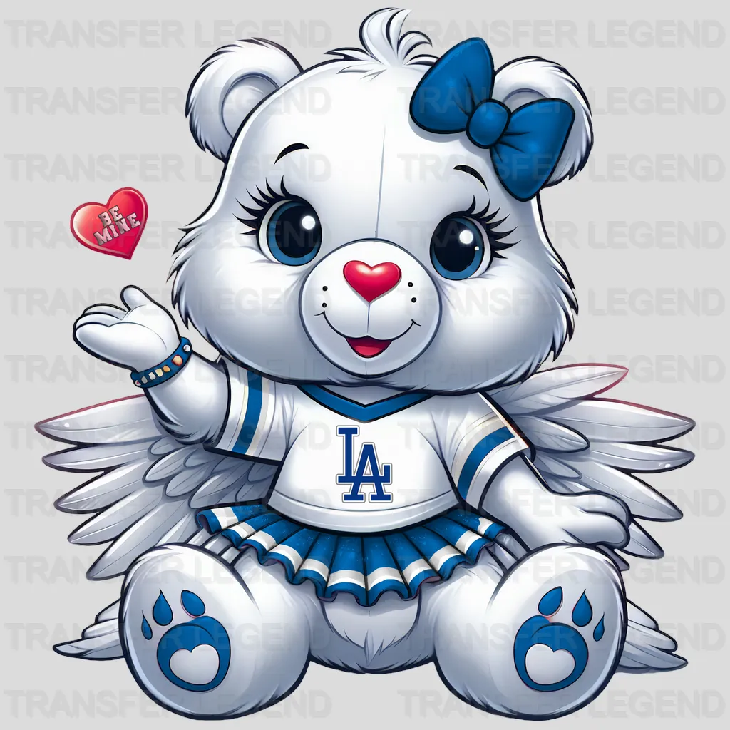 Los Angeles Dodgers MLB Cute Care Bear Mascot With Bow - DTF Iron On Transfer
