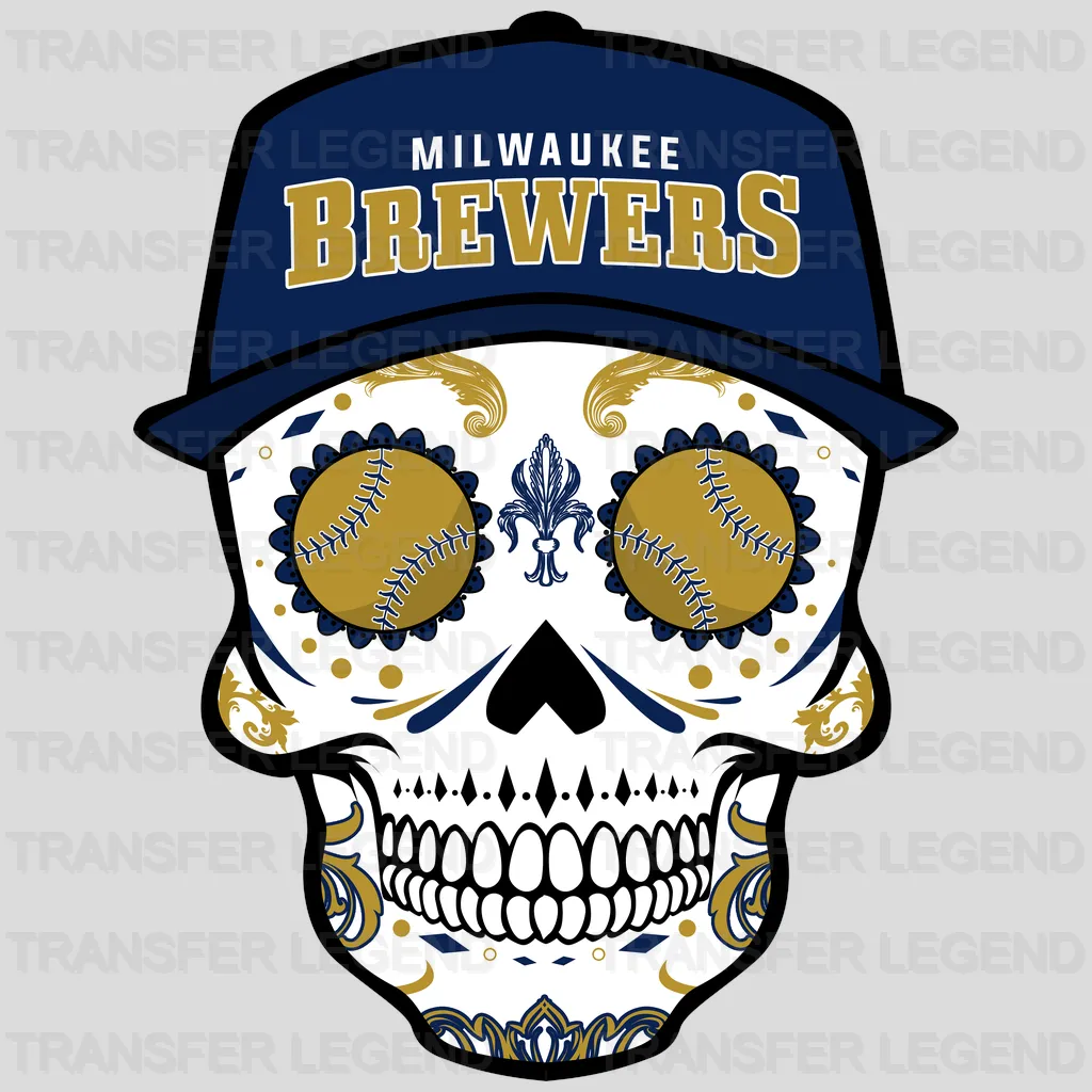 Milwaukee Brewers MLB Sugar Skull With Cap Illustration - DTF Iron On Transfer