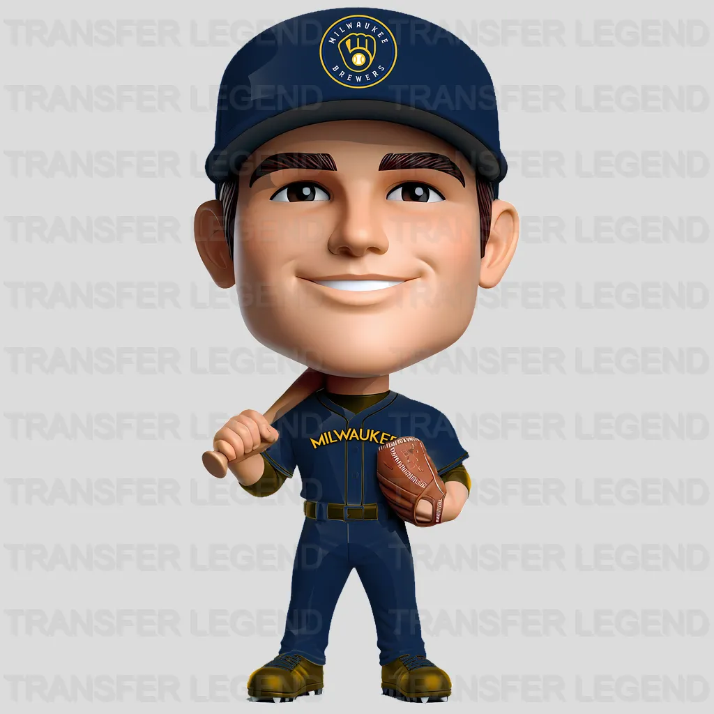 Milwaukee Brewers MLB Cartoon Bobblehead Player Character - DTF Iron On Transfer