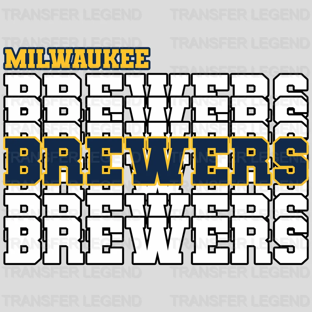 Milwaukee Brewers MLB Repeated Text Pattern Block Logo - DTF Iron On Transfer