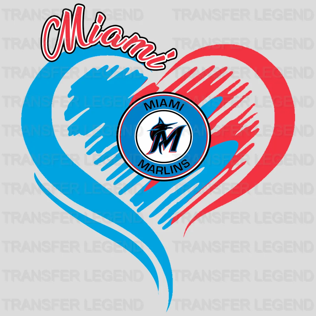 Miami Marlins MLB Swirl Heart Shape Artistic Logo - DTF Iron On Transfer