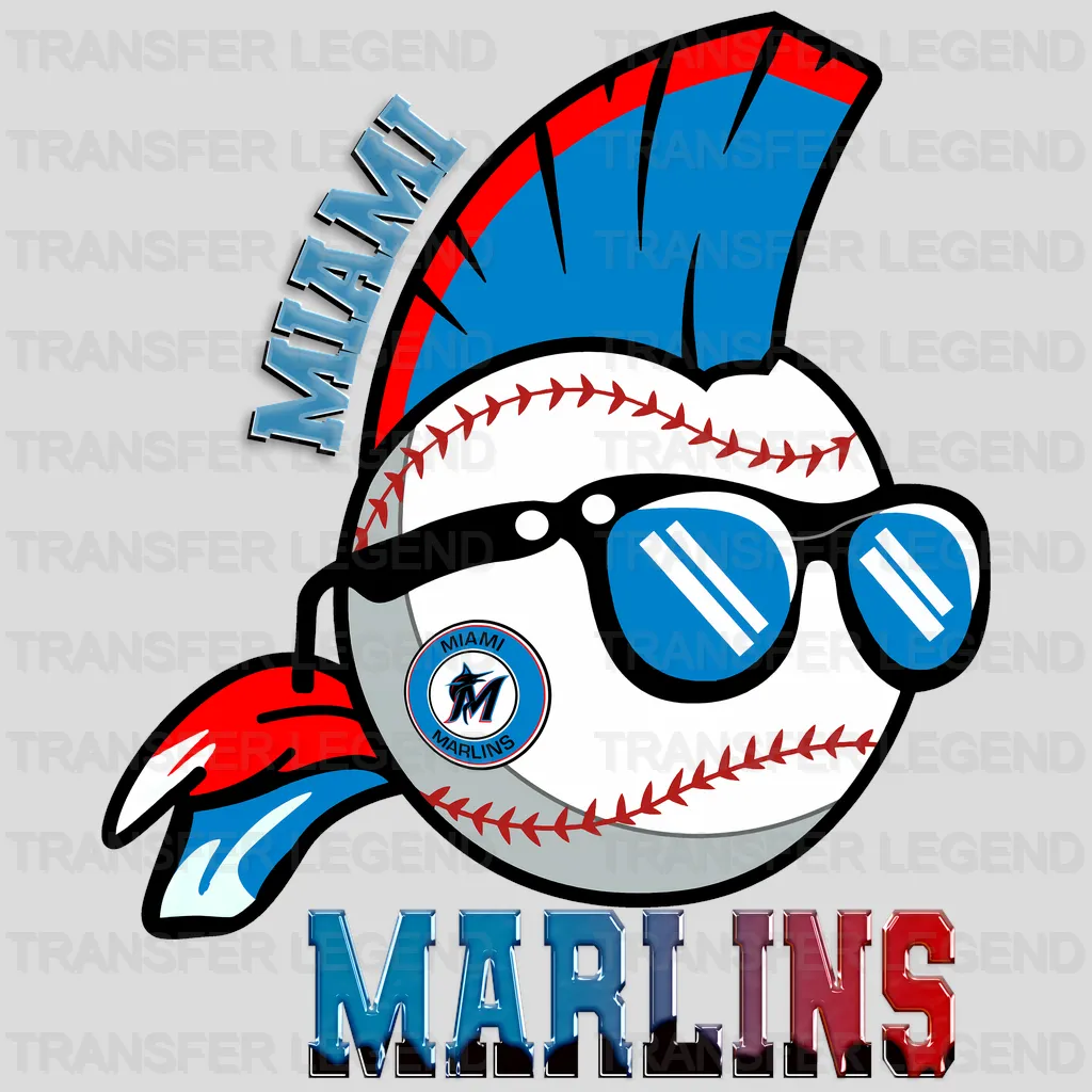 Miami Marlins MLB Punk Skull With Mohawk & Glasses - DTF Iron On Transfer