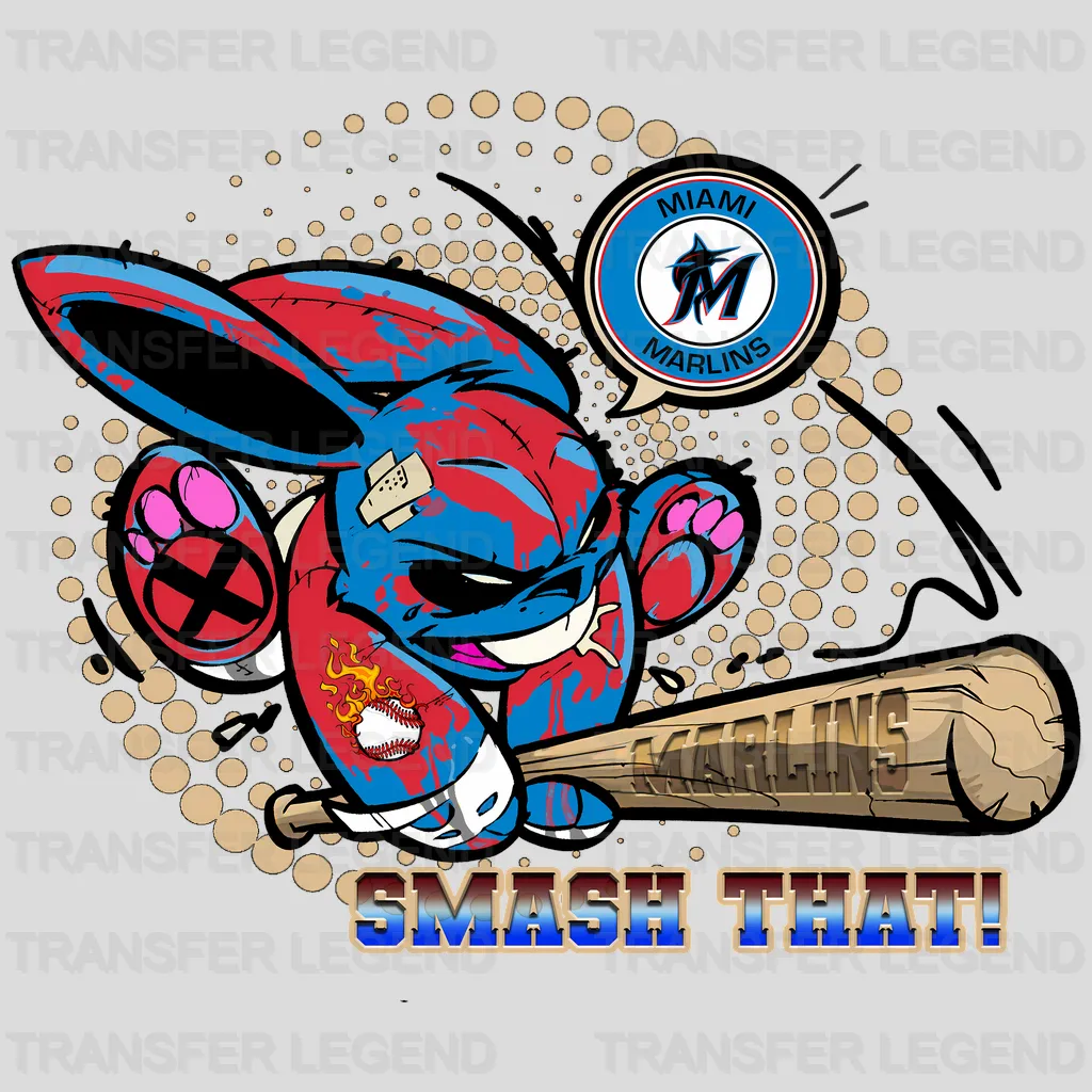 Miami Marlins MLB Cartoon Bunny Batter Mascot - DTF Iron On Transfer