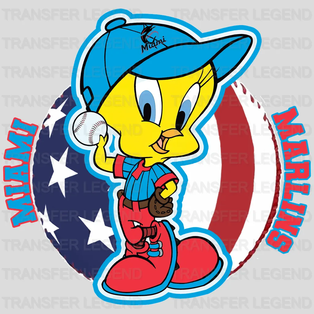 Miami Marlins MLB Tweety Bird Cartoon Character - DTF Iron On Transfer