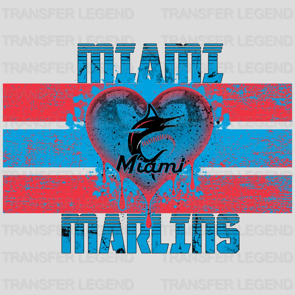 Miami Marlins MLB Distressed Flag Heart Shape - DTF Iron On Transfer
