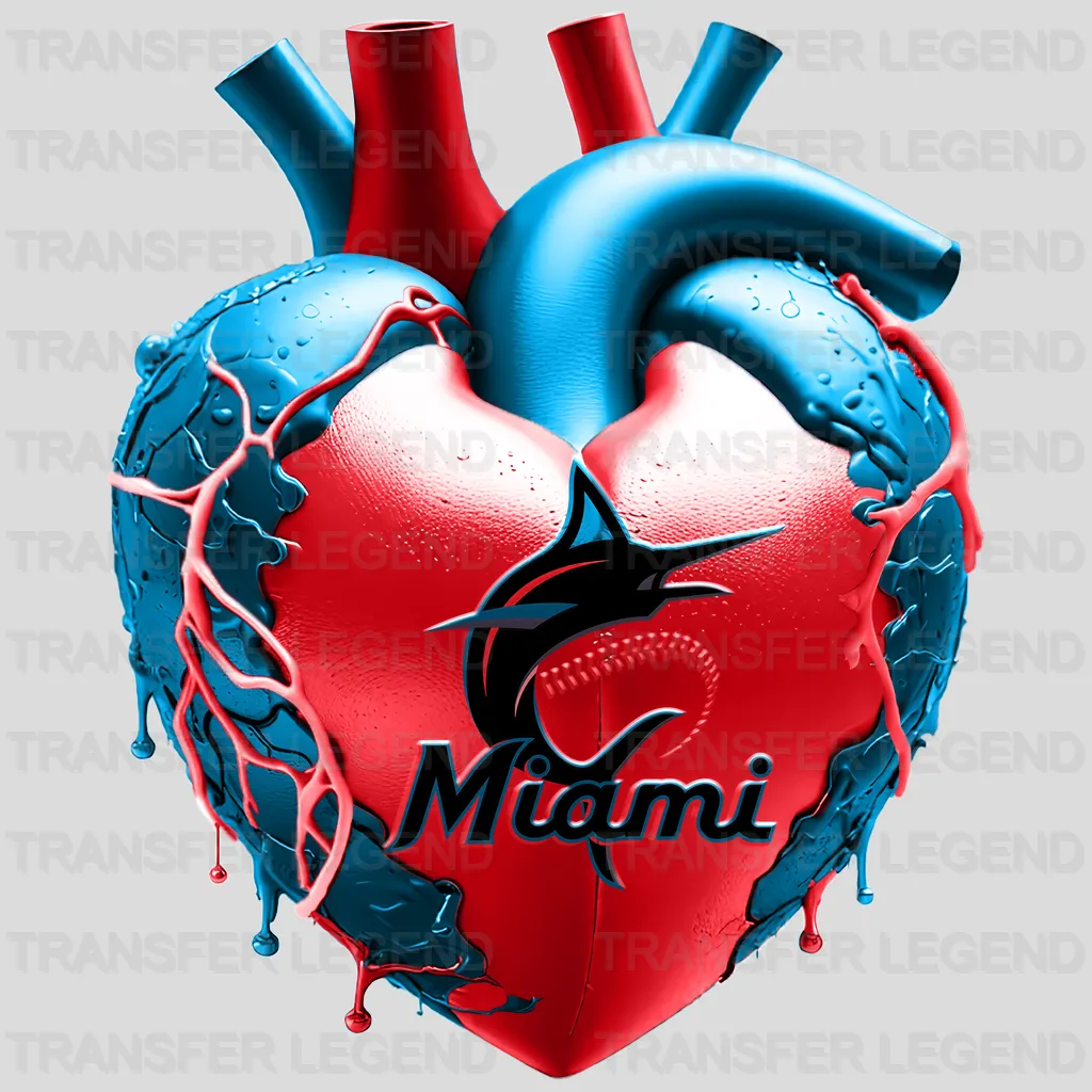 Miami Marlins MLB Realistic Anatomical Heart Art - DTF Iron On Transfer
